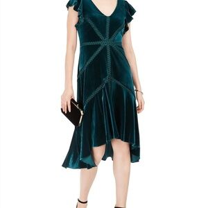 Taylor Teal High Low Velvet Dress